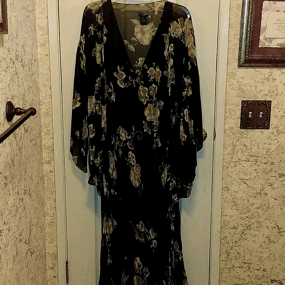 Beaded Flower print dress with flower print shawl